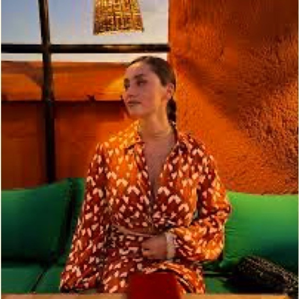 Zara Linen Blend Printed Wrap Crop Top Terracotta And Cream side zip closure NWT - Picture 9 of 10